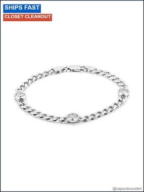 925 Sterling Silver Handmade Curb Chain Bracelet Cubic Zirconia